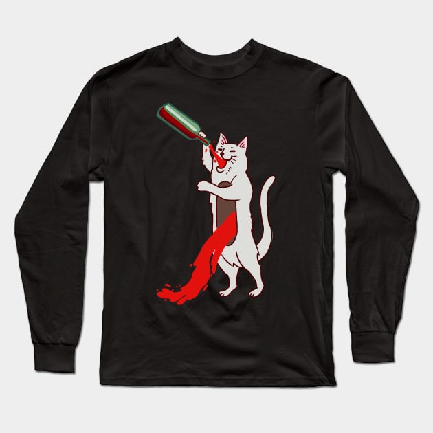 Cat with wine Long Sleeve T-Shirt by NevermindOnArt